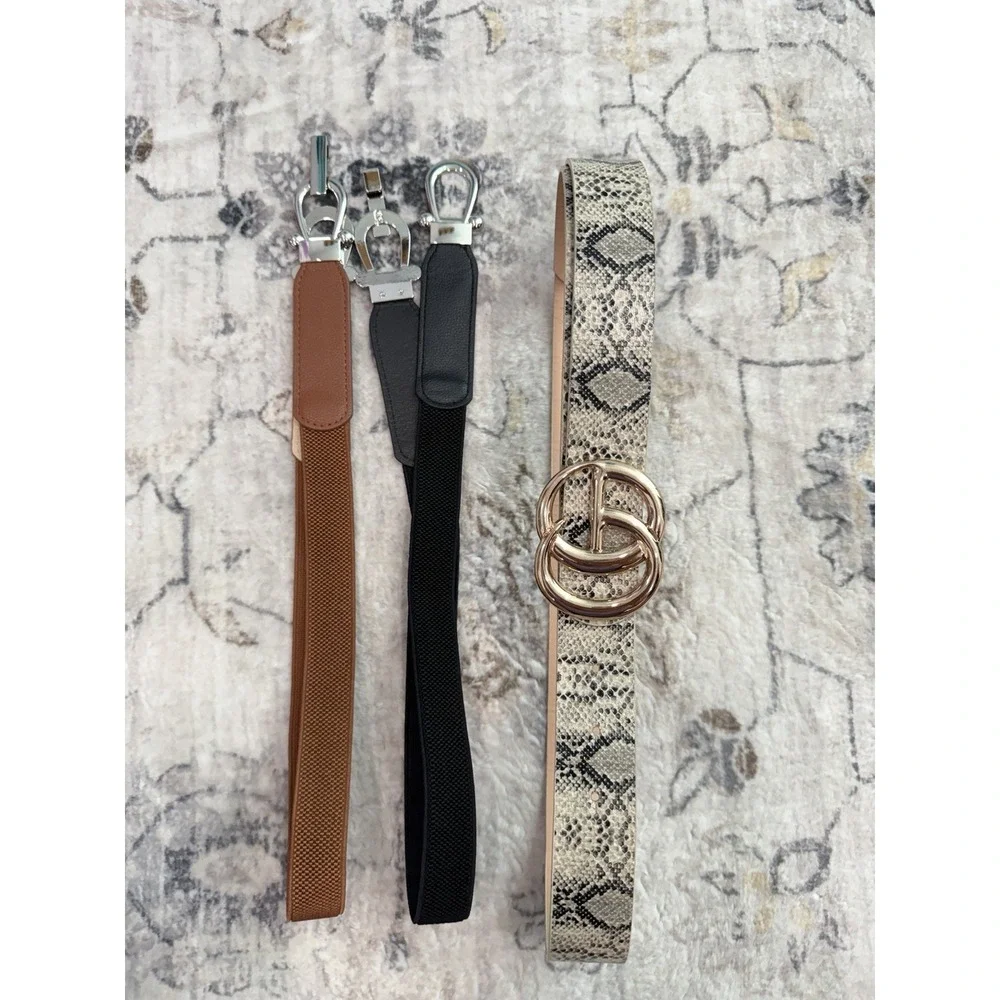 Women's Belt Bundle Set of 3 Fashion Belts Black Brown Waist Belts Casual Dress